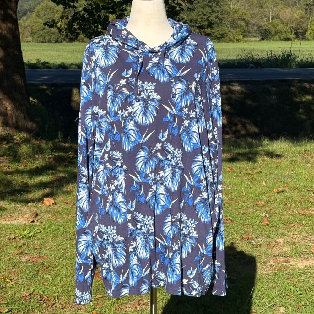 Polo Ralph Lauren Mens XXL Floral Tropical Blue Long Sleeve Hooded T-Shirt NWT
